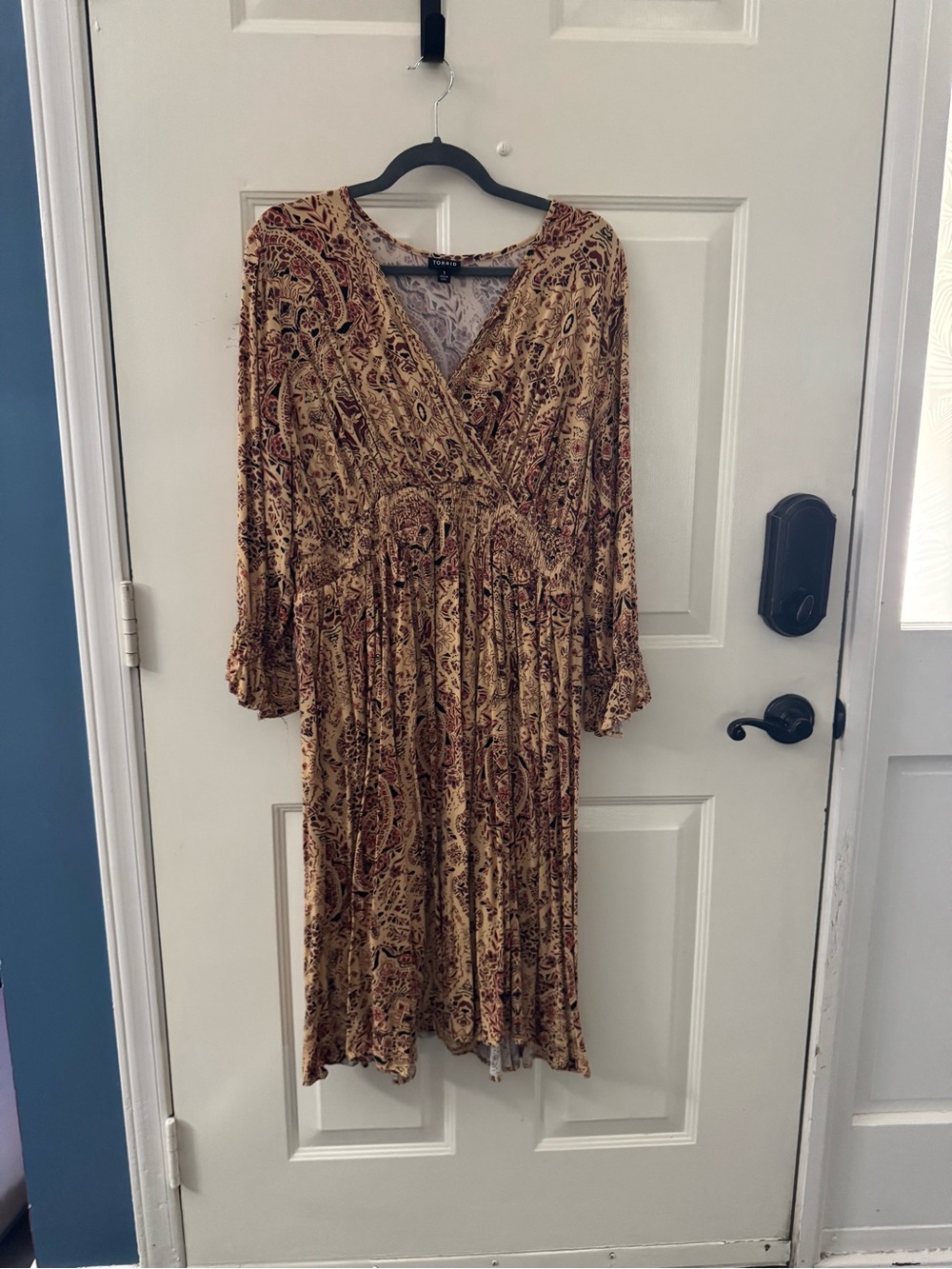 torrid Paisley Wrap Midi Dress in Tan and Brown